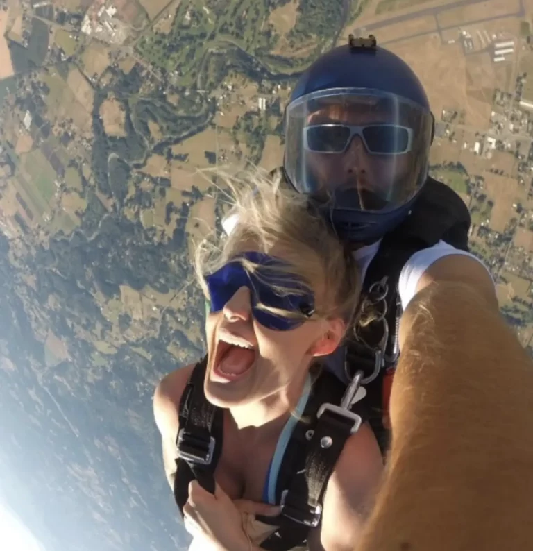 tandem skydivers in freefall